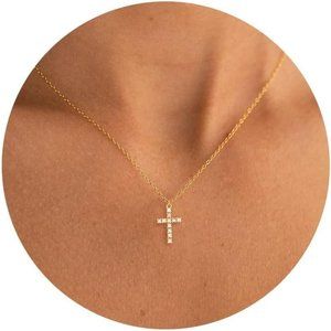 Women 18k Gold Plated Simple Evil Eye Turquoise Cross Choker Necklace